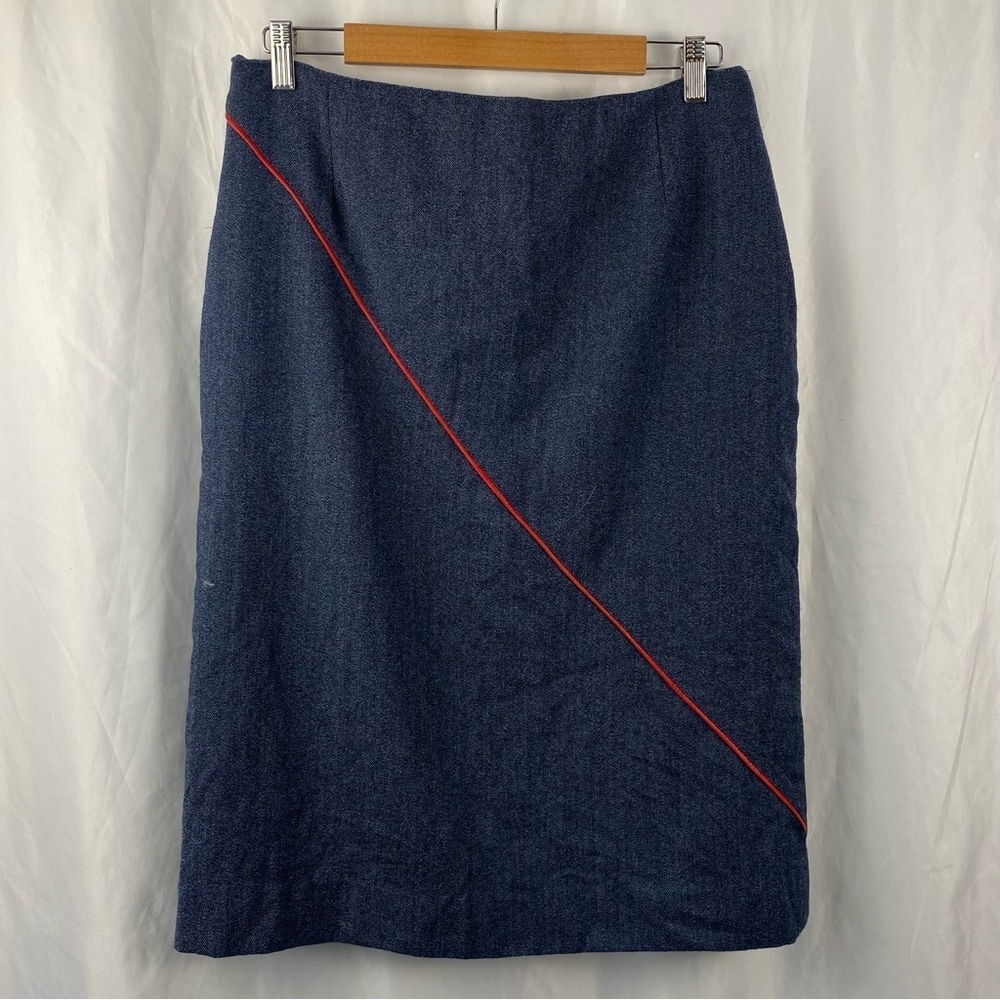 Harve Benard By Benard Holtzman Navy Blue Pencil Skirt with Red Trim Size 12